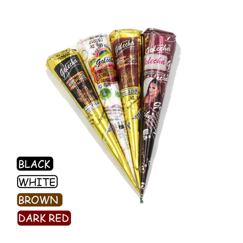 GOLECHA Black Brown Red White Henna Cones Indian Henna Tattoo Paste For Temporary Tattoo Body Art Sticker Mehndi Body Paint