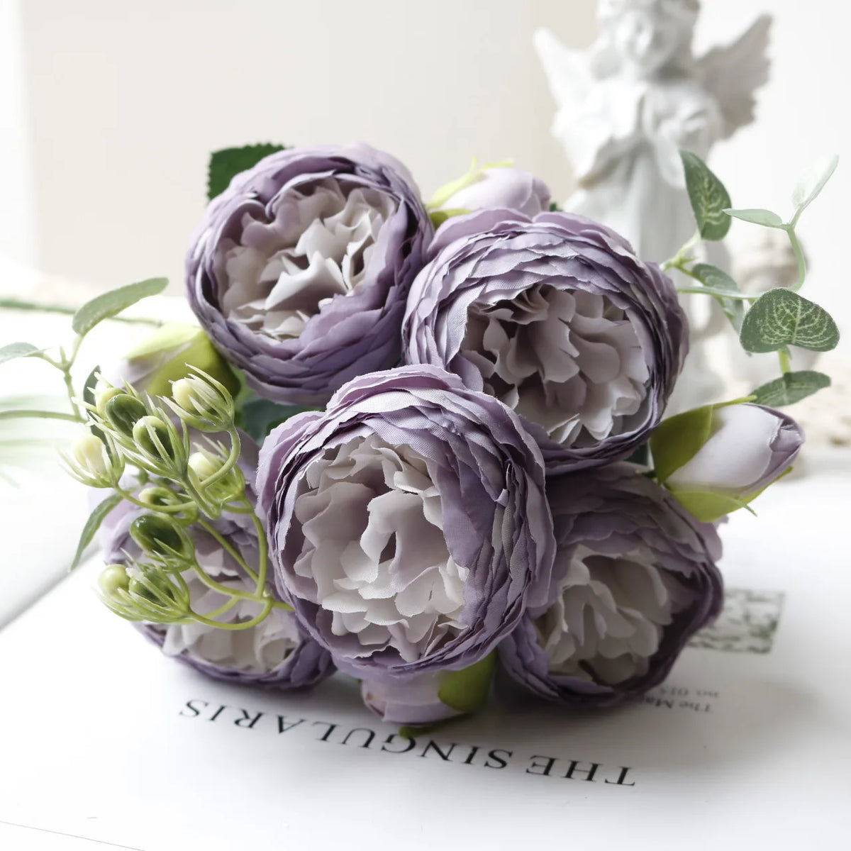 1pcs/30cm Rose Pink Silk Bouquet Peony Artificial Flower 5 Big Head 4 Small Bud Bride Wedding Home Decoration Artifi - 23