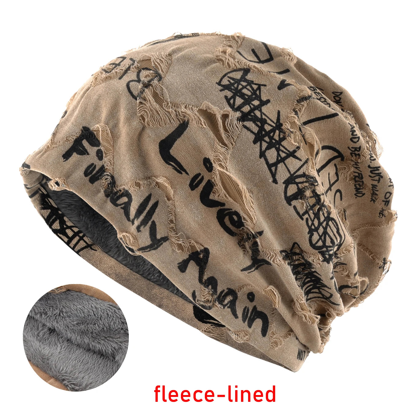 Letter Print Beanie Hats For Women Men Vintage Distressed Cracked Design ​Wasteland Style Spring Summer Warm Fleece-lined Win