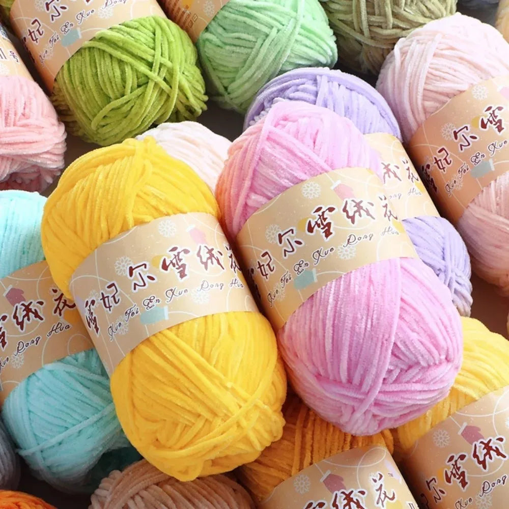 Crochet Chenille Yarn, Soft Pear Lustre Yarn for Dolls, Plush 2mm Yarn for Accessories, Thin Rope for Hand Knitting Projects