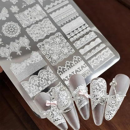 1Pcs French Lace Flower Butterfly Nail Art Stamping Plate Vintage Mandala Floral Nails Stencil DIY Wedding Manicure Print Too