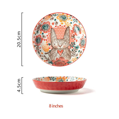 1pc/cute rabbit hand-painted bowl and plate underglaze ceramic household soup bowl commercial hotel noodle bowl fruit salad b