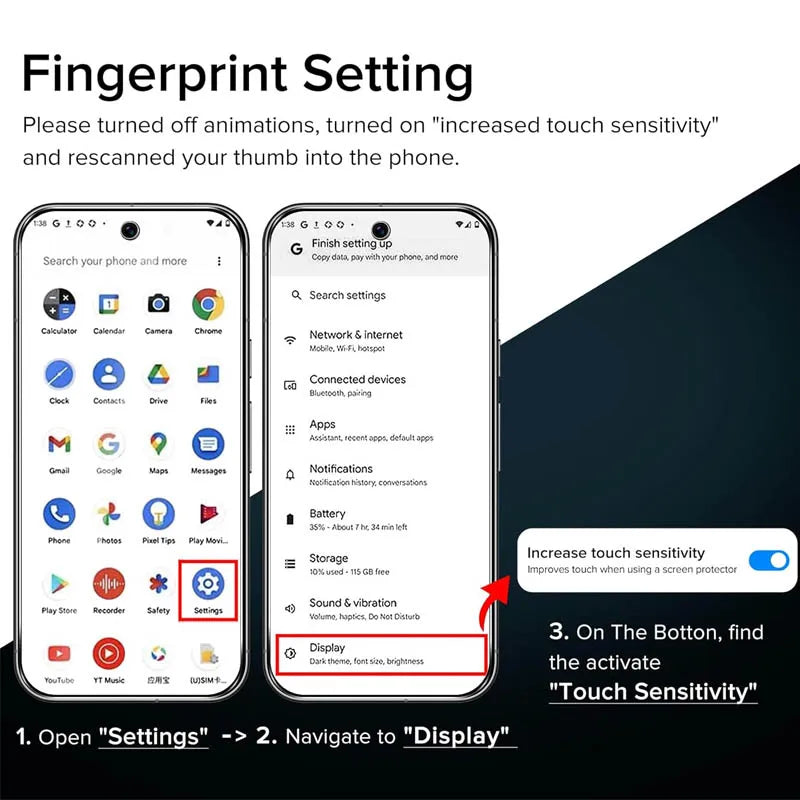 Fingerprint Unlock Glass for Pixel 9 Pro 10 8A 9A 10A 7A 8 Pro Screen Protector Pixel 9 Pro XL Tempered Glass for Google Pixe