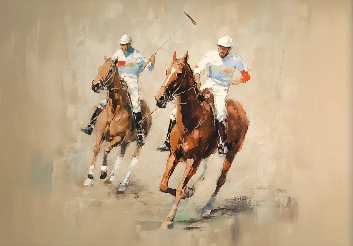 Vintage Polo Etching Horse Jockey Canvas Painting Print Antique Equestrian Farmhouse Animal Rustic Wall Art Room Home Decor -