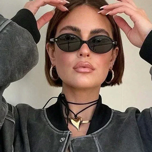 Retro Small Oval Sunglasses Women Men Rivets Shades Fashion Eyewear Luxury Sun Glasses UV400 Female