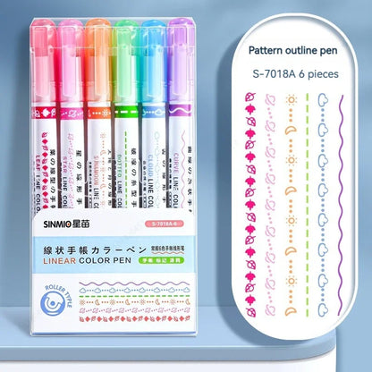6Pcs/Set Flower Line Shape Highlighter Pen Roller Tip Curve Liner Marker Kawaii Korean Stationery School Office Supplies Gift