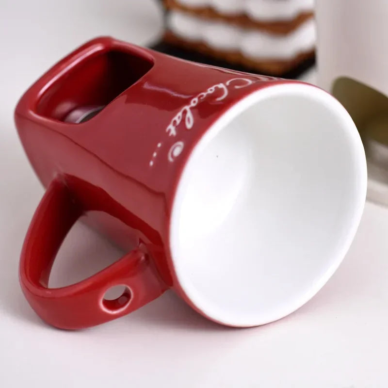 New 130ML European Candle Cup Cheese Chocolate Melting Ceramic Mug Heating Food Ceramic Mug with Fork Coffee Mug Tableware HW