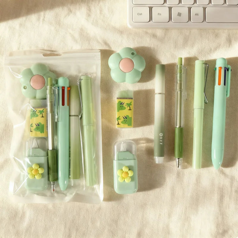 7-In-1 Stationery Set Stdudent Back To School Gel Pen Highlighter Ballpoint Pen Eternal Pencil Correction Tape Eraser Knife S