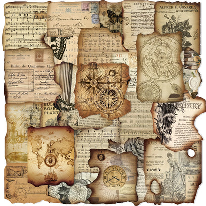 50 Pcs Vintage Burnt Stickers, Historical Creative Decorative Stickers for Scrapbook Junk Journal Collage DIY Crafts - 50PCS