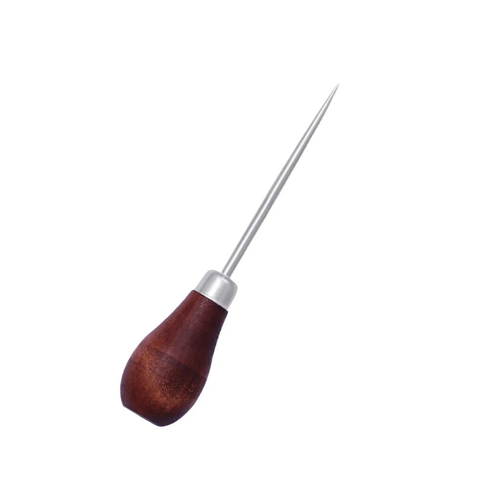 Durable Professional Leather Wood Handle Awl For Leather Craft Stitching Sewing Accessories Sewing Stitching Awl Hand Tools -