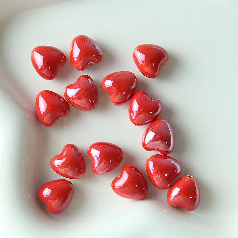 10pcs 12mm Heart Shape Shiny Glossy Ceramic Beads Porcelain Loose Spacer Beads for Jewelry Making DIY Bracelet Necklace Craft
