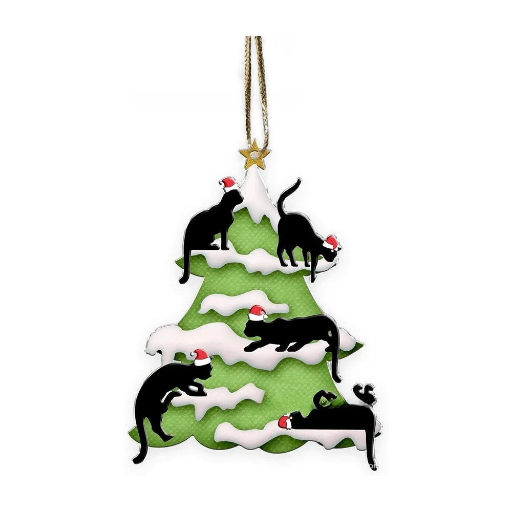 Charming Black Cat Christmas Ornament 2d Acrylic Hanging Decor For Tree Car Mirror Keychain Kid Xmas Gift Holiday Party Suppl