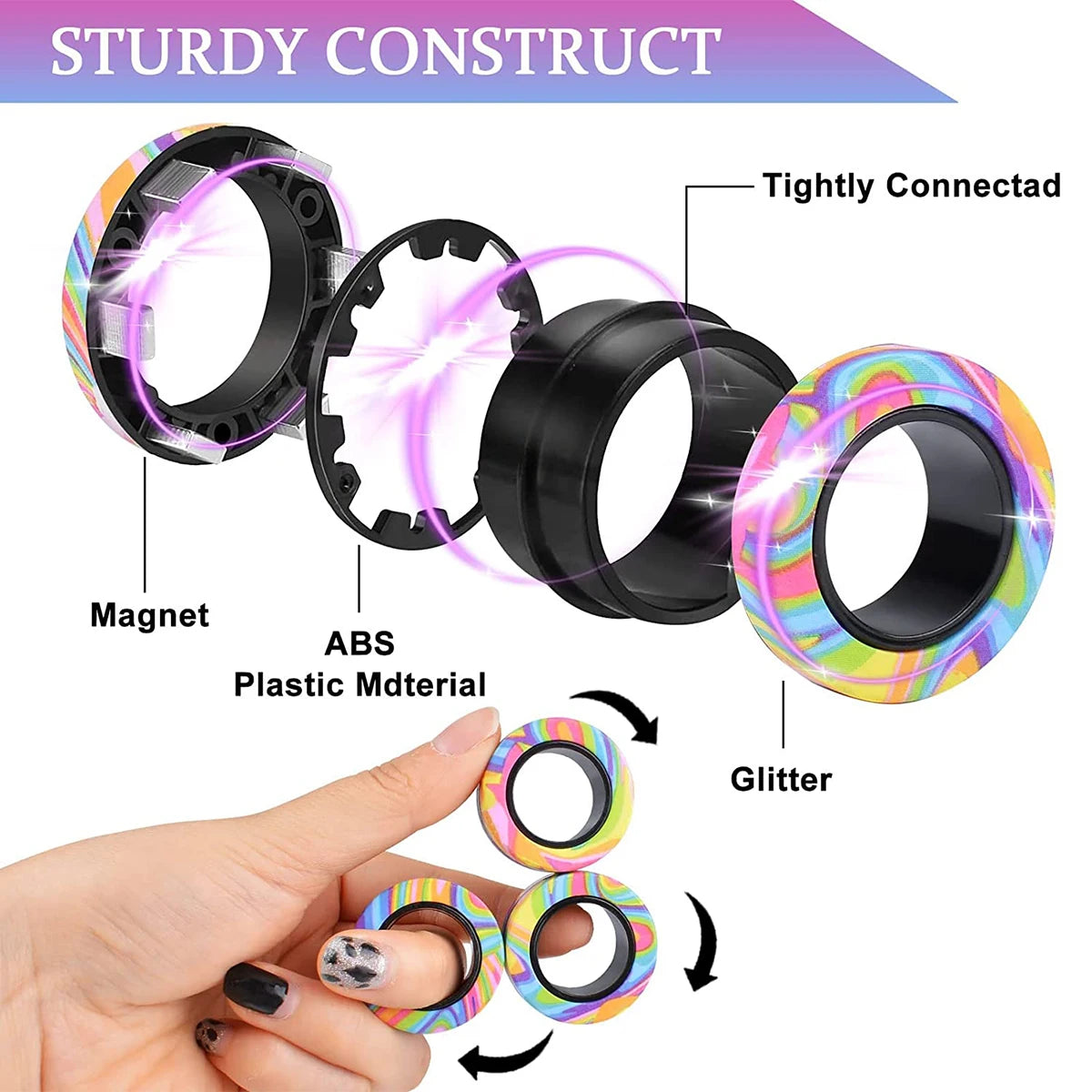 3Pcs Magnetic Rings Fidget Toy Set Adult Fidget Magnets Spinner Rings Fidget Pack Great Gift for Adults