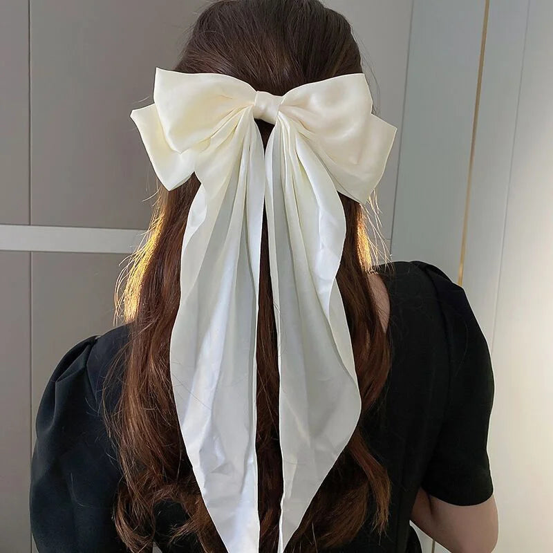 Solid Color Bow Ribbon Hair Clip New Women Large Bowknot Barrettes Women Ponytail Clip Headband Girls Hair Accessories Gift -