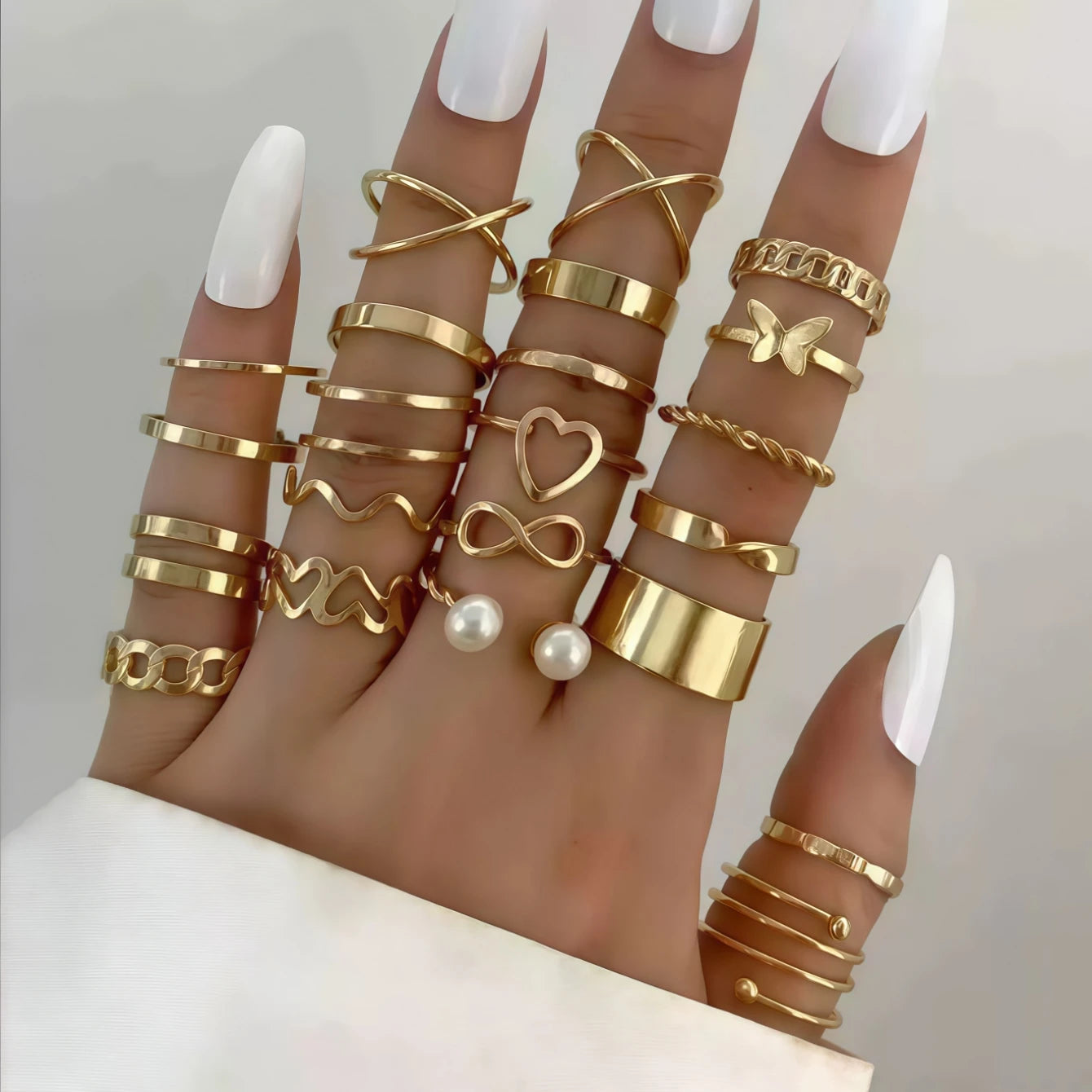 10/20/30/50/100Pieces Fashion Hollow-Out Rings Set For Women Mix Style Trendy Flowers Heart Butterfly Daily Jewelry Party Gif