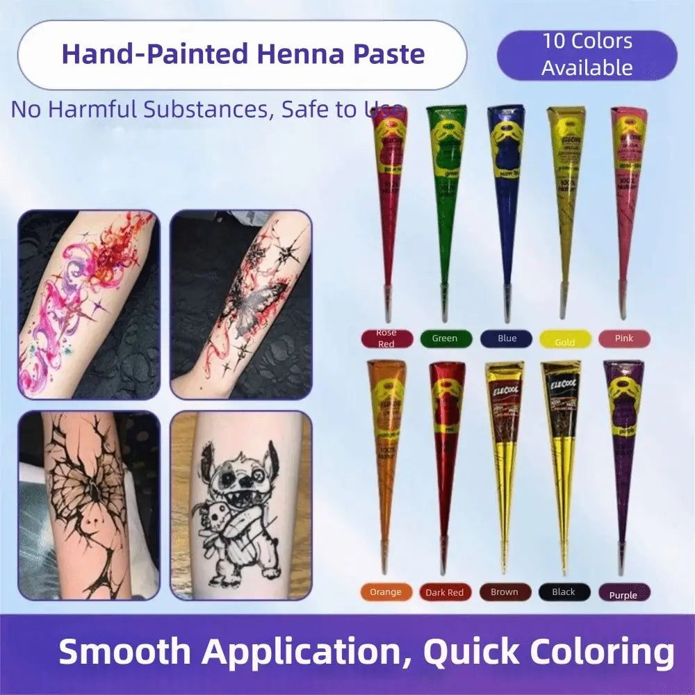 Easy-To-Use Henna Tattoo Cream Semi-permanent Temporary Henna Paste Cone Black Brown Temporary Tattoo Paste Mehndi Design