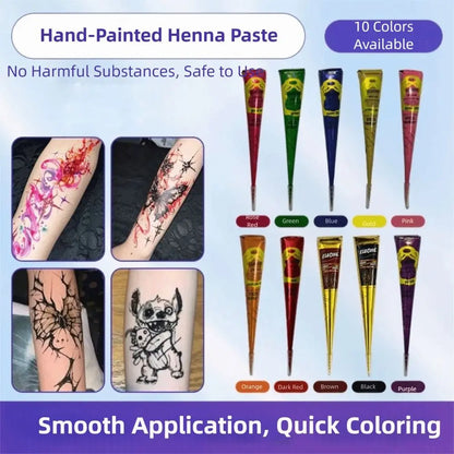 Easy-To-Use Henna Tattoo Cream Semi-permanent Temporary Henna Paste Cone Black Brown Temporary Tattoo Paste Mehndi Design