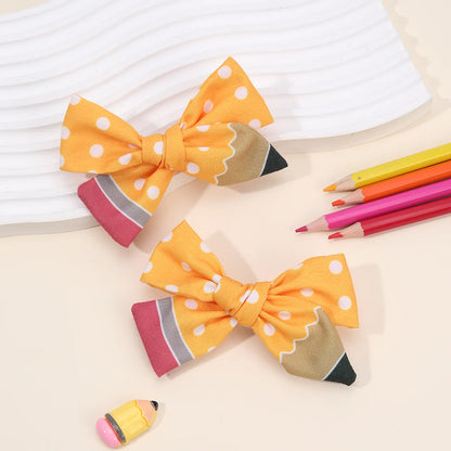 2Pcs Pencil Bow Hair Clips Cute Hairpins Kawaii Back To School Barrette For Girls Children Kids Headdress Headwear Accessorie