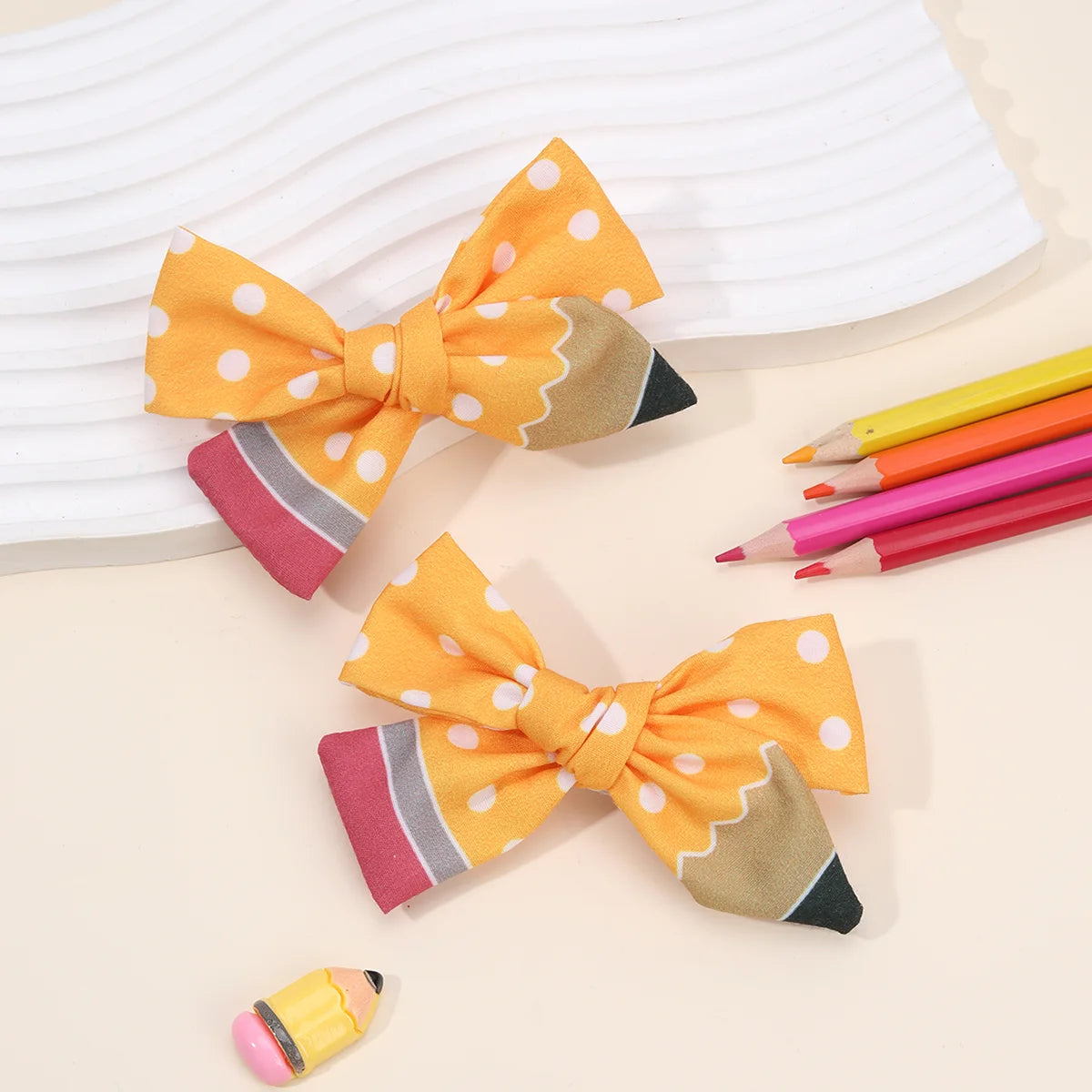 2Pcs Pencil Bow Hair Clips Cute Hairpins Kawaii Back To School Barrette For Girls Children Kids Headdress Headwear Accessorie