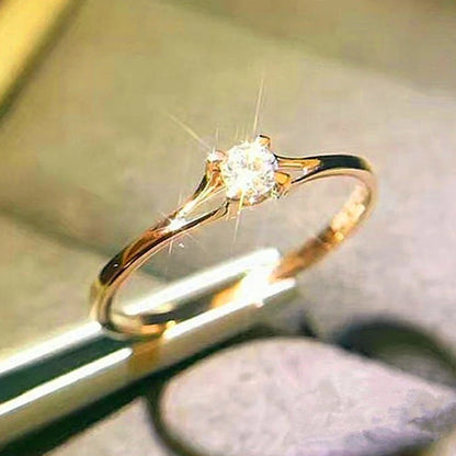 Huitan Minimalist Women's Wedding Rings with 4MM Cubic Zirconia Simple Elegant Female Finger Accessory Engagement Bands Jewel