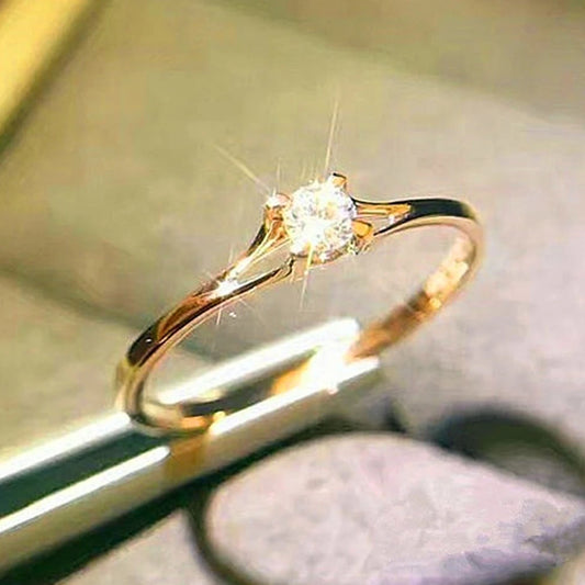 Huitan Minimalist Women's Wedding Rings with 4MM Cubic Zirconia Simple Elegant Female Finger Accessory Engagement Bands Jewel