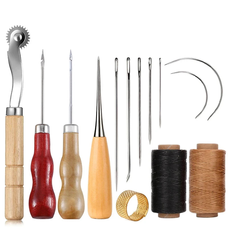 Leather Craft Sewing Kit Waxed Thread Hand Quilting Needles Sewing Awl，for Beginner , Stitching, Sewing - SKDI-C01-5