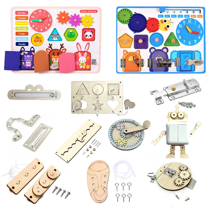 Montessori Busy Board Toys For Children Educational Games DIY Busy Board Parts Wooden Toys Sensory Board Games Puzzles For Ki