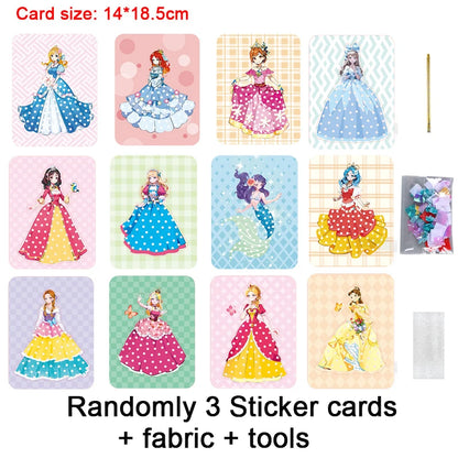 3-12pcs Sticker Cards Fabric Art Craze Poke Caft Toys Creative Puzzle Puncture Painting Poking Princess Dressing Game Childre