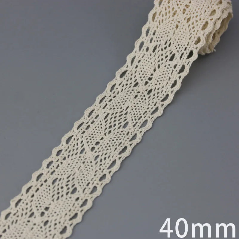 Lace Ribbon Trim, White Beige Cotton Embroidered Ribbon, 5 Meter Sewing Fabric, DIY Craft Materials, Elegant Lace for Gift Wr