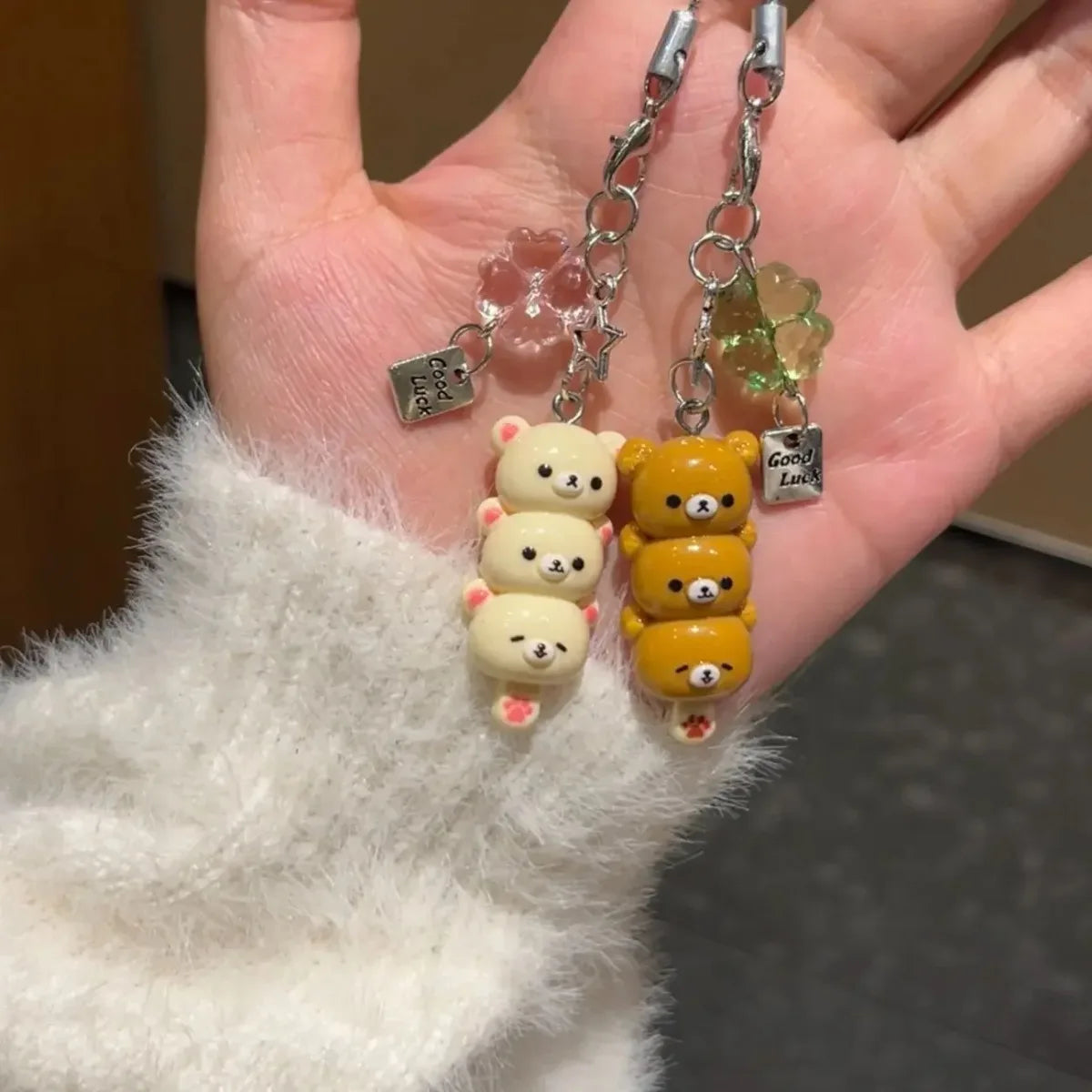Cute Bear Phone Charms Pendant Kawaii Anime Keychain Accessories for Keys Schoolbag IPhone17 Pro Max Airpods Ins