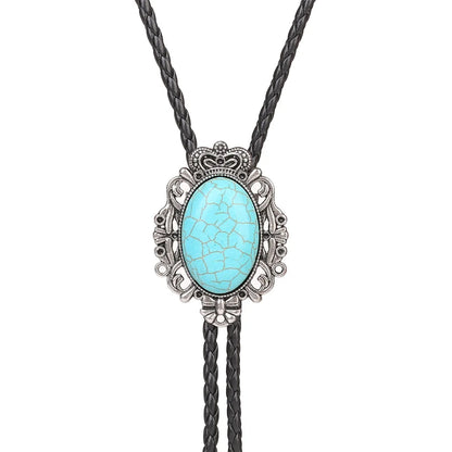 Bolo Tie Western Cowboy Opal Rodeo Leather Necktie