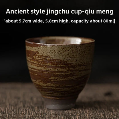 1pc Japanese Style Handmade Stoneware Tea Cup Kung Fu Tea Set Tea Cup Small Single Cup Ancient Style Quiet Road Cup Bowl Teac