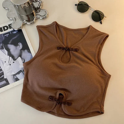 Vintage Hault Tanks Camis For Women Sleeveless Almighty Casual Button Femme Croset Crop Tops With Built in Bras Woman Camisol