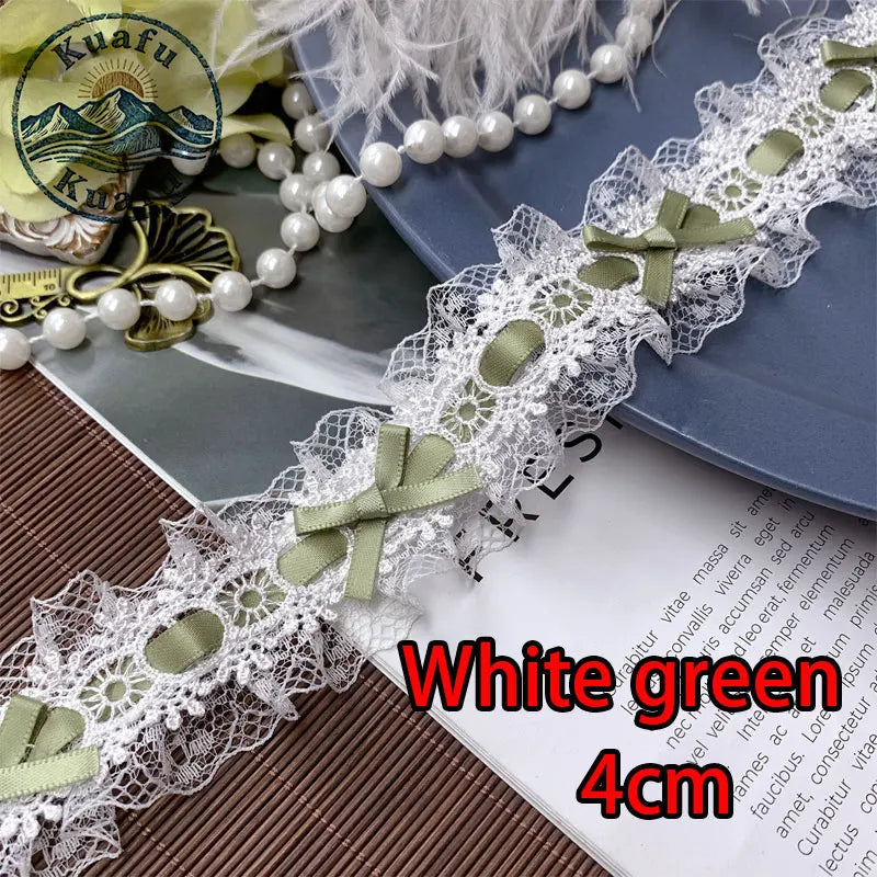 1Yard Lolita Lace Trim Ribbons Bow Pleated Lace Fabric Edge Ruffle Ribbon For DIY Crafts Sewing Dress Clothing Accessories