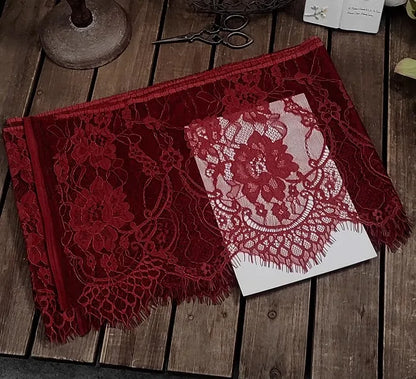 3m long 26cm wide quality eyelash lace fabric handmade diy dress skirt accessories - wine red