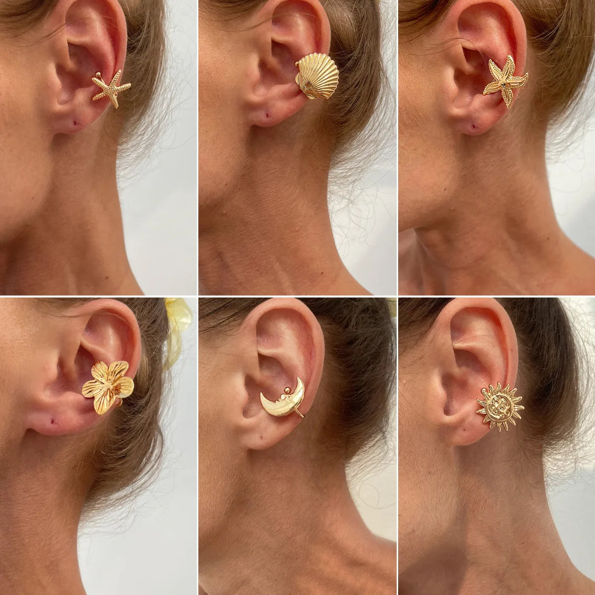 LATS Starfish Shell Flower Clip Earrings for Women Gold/Silver Color Non-Piercing Ear Cuff Daily Jewelry Accessories Party Gi