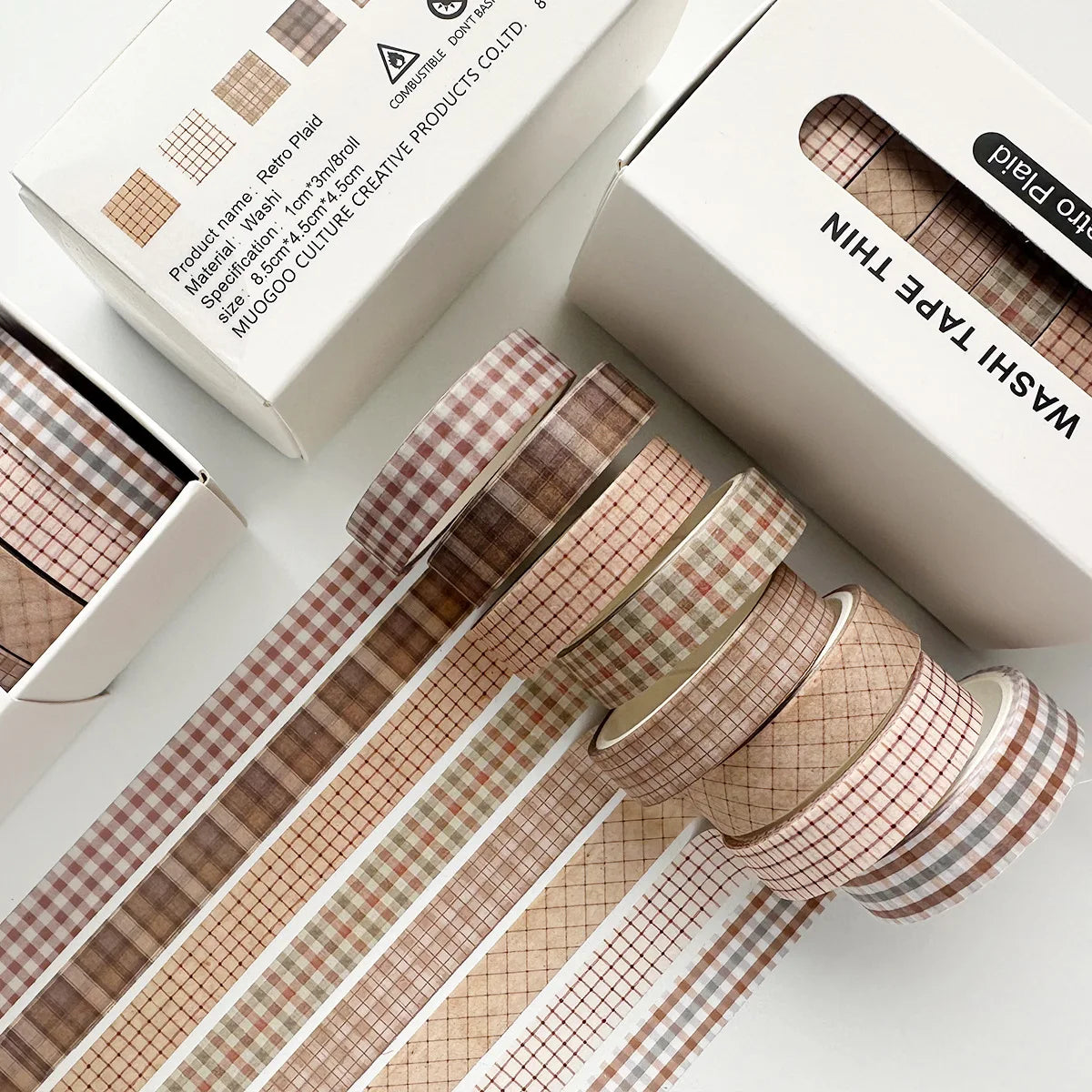 Washi Tape Set, 8 Rolls Decorative Tape, Vintage Masking Tape for Scrapbooking, Journaling, DIY Crafts, Retro Washi Tape Desi