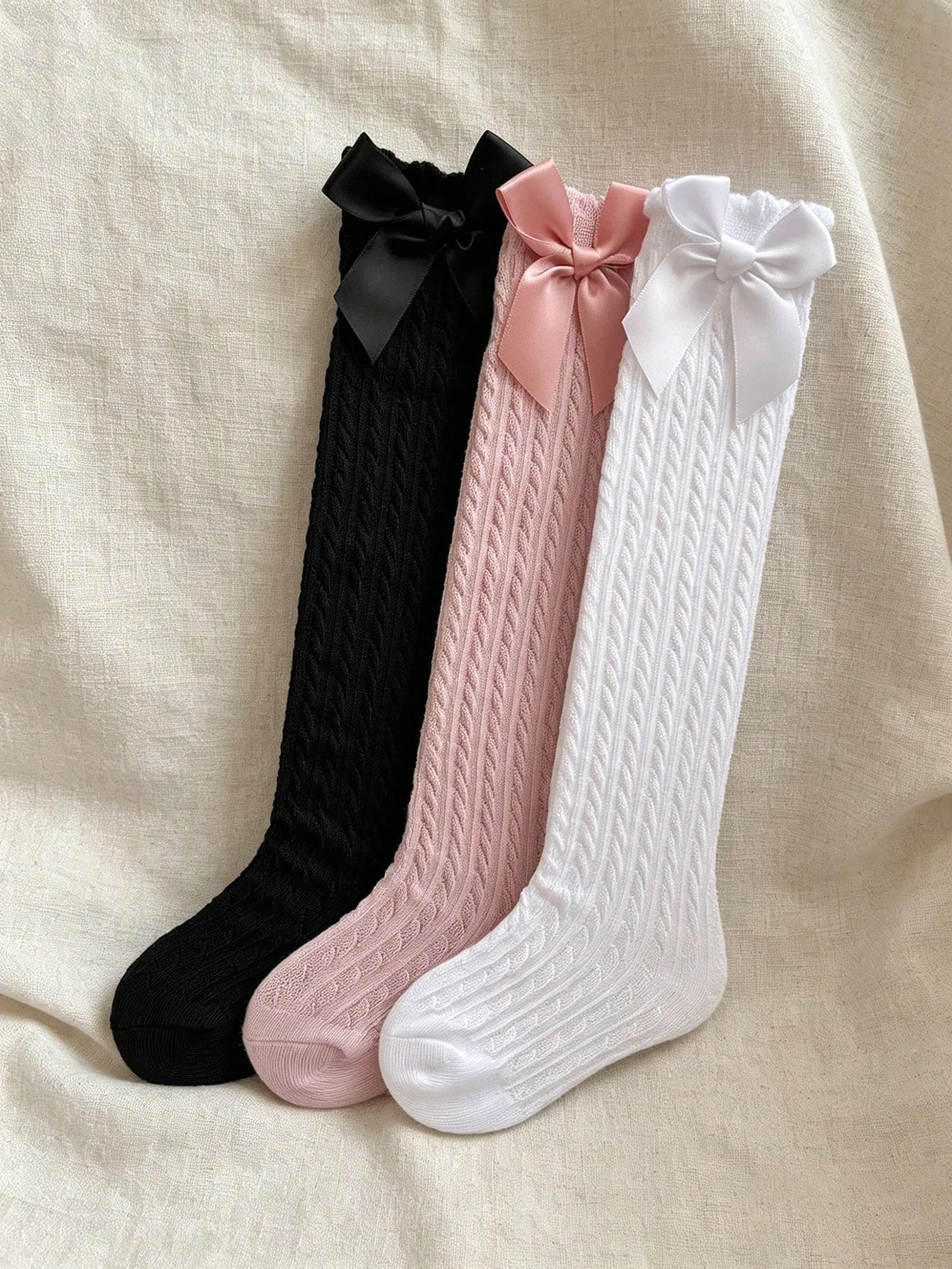 3/4 Pairs of Baby Girls' Bows Decor Anti-Mosquito Socks,Soft Breathable Cotton Crib Socks for Infant Toddler Summer Outdoor P