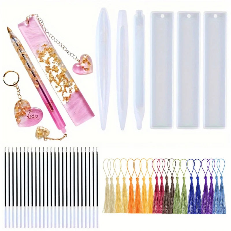 26Transparent Pen and Bookmark Silicone Mold Set，Epoxy Resin Casting Mold，DIYHandmade Stationery Materials，Mixed Shape Pen Mo