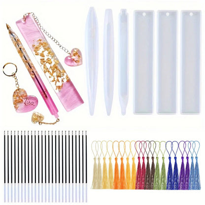 26Transparent Pen and Bookmark Silicone Mold Set，Epoxy Resin Casting Mold，DIYHandmade Stationery Materials，Mixed Shape Pen Mo