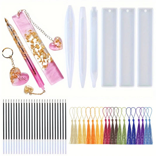 26Transparent Pen and Bookmark Silicone Mold Set，Epoxy Resin Casting Mold，DIYHandmade Stationery Materials，Mixed Shape Pen Mo