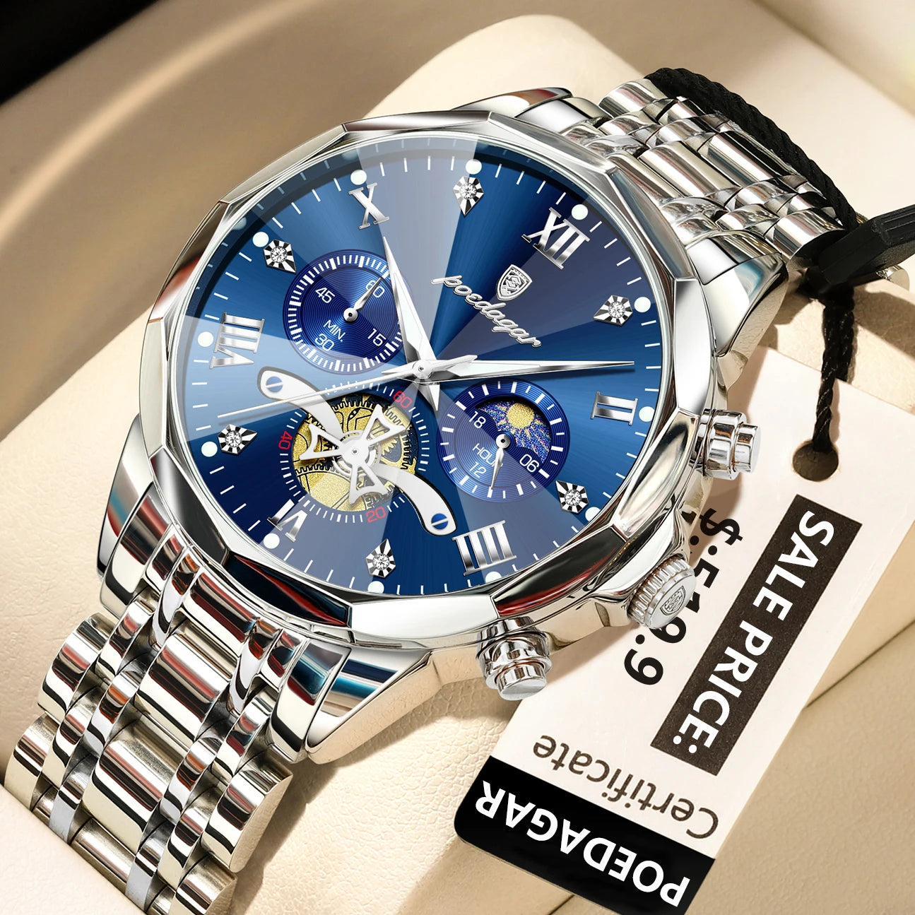 POEDAGAR Luxury Men Watch Top Original Waterproof Luminous Chronograph Man Wristwatch Stainless Steel Quartz Men's Watches Re