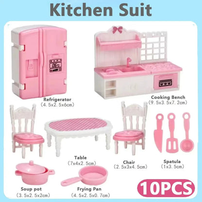 Cute Kawaii Pink 10 Items/Lot Miniature Dollhouse Furniture Accessory Kids Toys Kitchen Cooking Things For Girl Gifts - Pink-