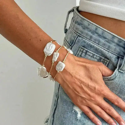 3Pcs/Set Creative Irregular Imitation Pearl Chain Bracelet for Women New Trend Elegant Stackable Bangle Wedding Jewelry