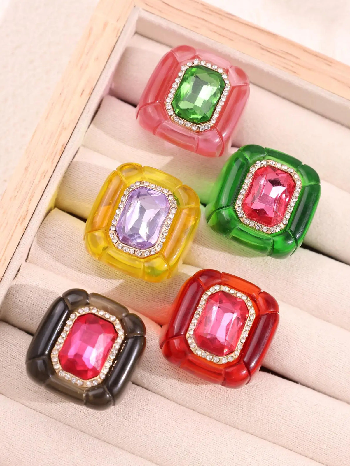 Colorful Diamond-Studded Gemstone Resin Ring Sparkling, Unique, Fashionable Women's Jewelry Perfect for Parties Banquets NEW