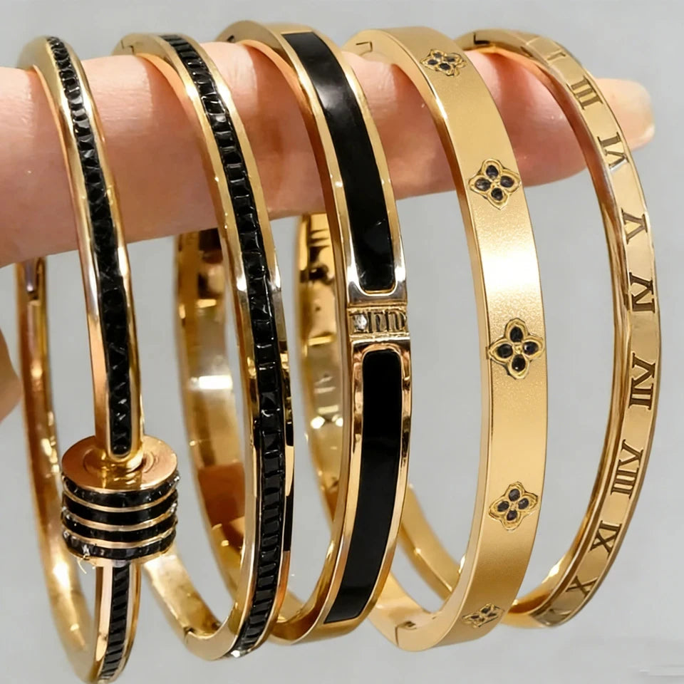 ZAKOL 5/1pcs Sparkling Zirconia Inlaid Stainless Steel Bracelet Set for Women Stackable Bangles Fashion Non Fading Jewelry Gi
