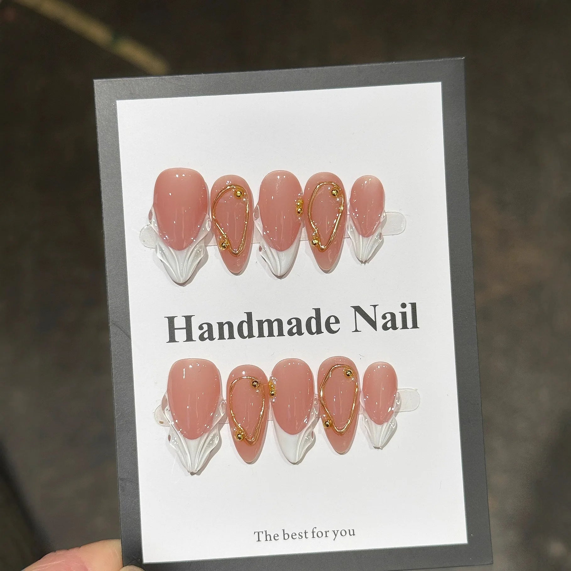 10Pcs Nude Pink Almond Manicure Nail Stickers Mid-length Ballet Simple Reusable Press on Nails Artificial Handmade False Nail