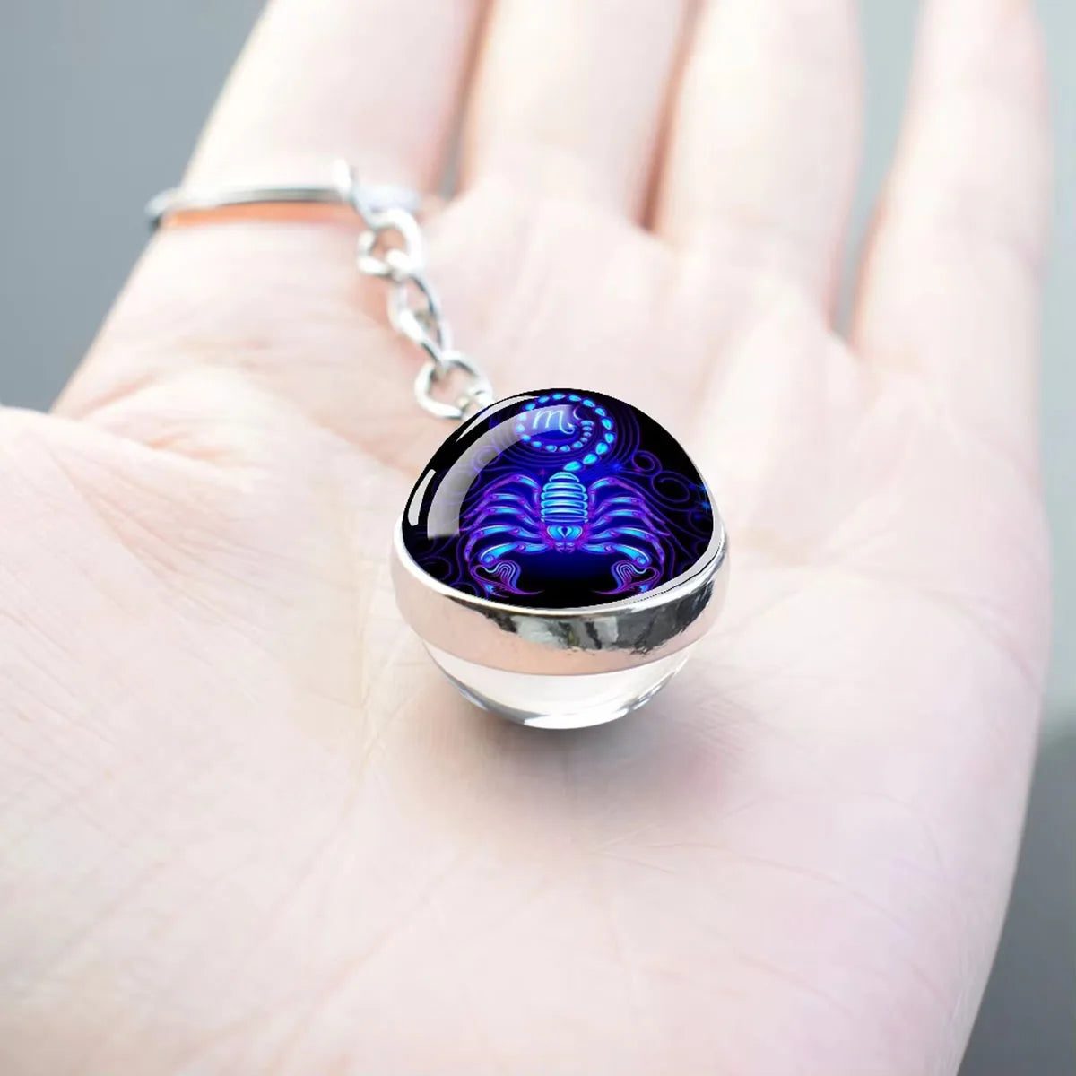 12 Constellation Key Chain Luminous Double Sided Glass Ball Pendant 12 Zodiac Key Chain Fashion Birthday Gift for Men and Wom