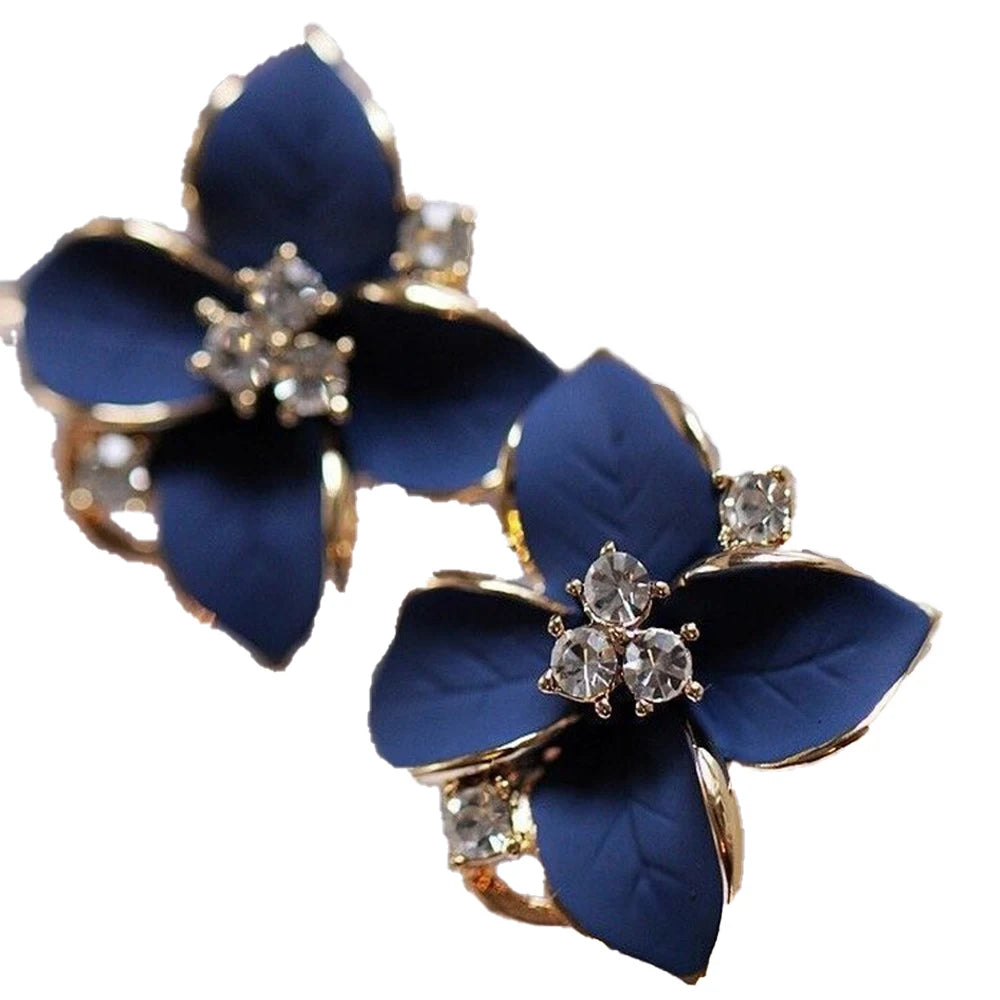 New Elegant and Noble Earrings Blue Flower Crystal Camellia Earrings Ladies Simple Christmas Earrings Pendant Party JewelryGi