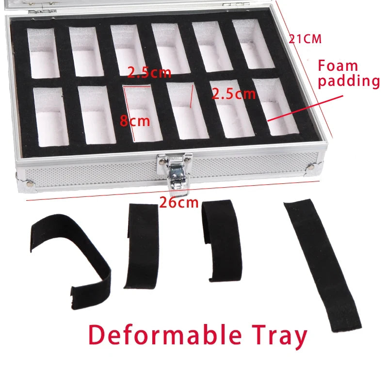 Aluminum Structure Watch Storage Box 12 Grid Slot Jewelry Display Square Case Suede Inside Rectangle Watch Holder for Organiz